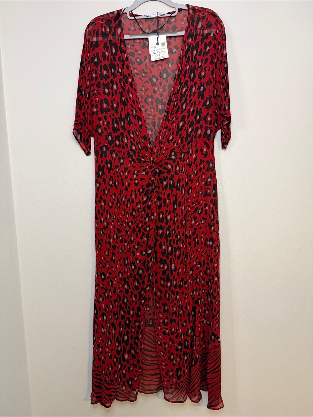 🆕 Zara Red and Black Leopard-Print Twist Maxi Dress